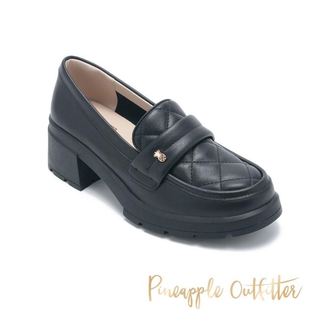 【Pineapple Outfitter】EARL 菱格素面低跟樂福鞋(黑色)