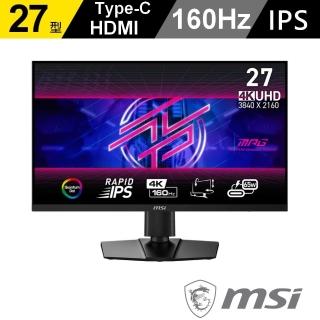 【MSI 微星】MPG 274URF QD 27型 IPS 4K 160Hz 電競螢幕(UHD/0.5ms/HDR400/FreeSync/Type-C)