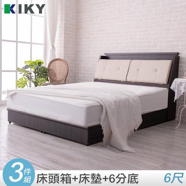 【KIKY】村上貓抓皮靠枕三件床組雙人加大6尺(床頭箱顏色自由配+六分底+適中床墊)