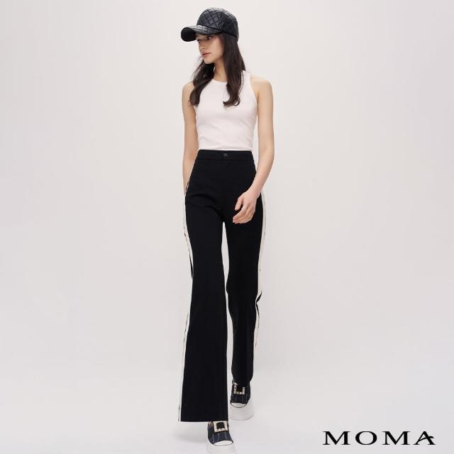 【MOMA】So-Fit｜激瘦高腰彈力撞色喇叭褲(黑色)