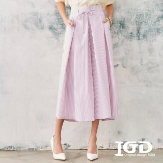 【IGD 英格麗】網路獨賣款-高腰條紋合褶寬褲(紫色)