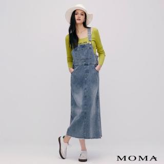 【MOMA】休閒多口袋牛仔吊帶洋裝(淺藍色)