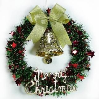 【摩達客】耶誕-14吋金蔥聖誕星星花圈(紅綠系/輕巧免組裝/本島免運費)