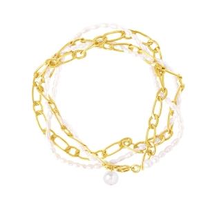 【Olivia Yao Jewellery】18K 歐美時尚方格天然珍珠編織鎖鏈項鍊(Ms.Y Collection)