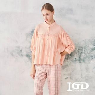 【IGD 英格麗】網路獨賣款-立領包釦襯衫(粉色)