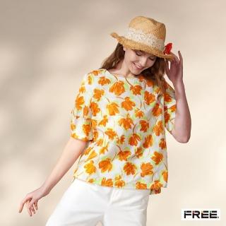 【FREE】進口純棉緹花五分立體袖上衣(橙色)
