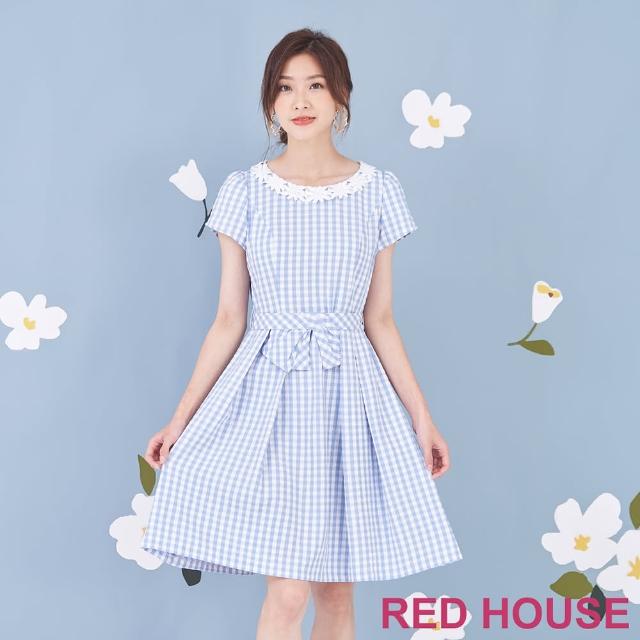 【RED HOUSE 蕾赫斯】花朵蕾絲領格紋洋裝(共2色)