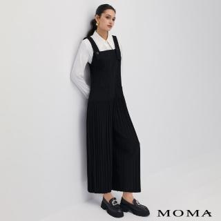 【MOMA】簡約壓褶連身吊帶寬褲(黑色)