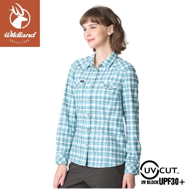 【Wildland 荒野】女 彈性格紋內刷毛保暖襯衫《鼠尾草綠》0B12201/雙口袋長袖襯衫(悠遊山水)