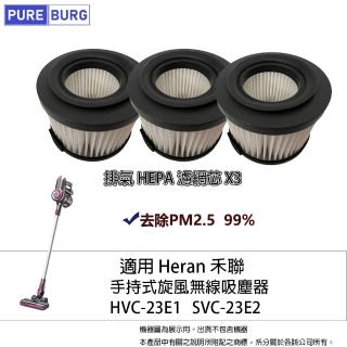 【PUREBURG】3入組-適用 Heran 禾聯HVC-23E1 SVC-23E2無線除吸塵器替換用高效HEPA濾網濾芯