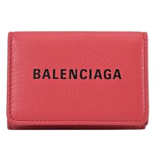 【Balenciaga 巴黎世家】簡約經典品牌英文LOGO三折簡式零錢短夾(紅)