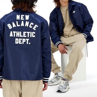 【NEW BALANCE】男款 藍色 背面刺繡標語LOGO 印花 美版 棒球 教練 外套 MJ41553NNY