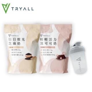 【TRYALL】momo獨家獨規品 機能植物蛋白兩口味任選500g袋+經典款搖搖杯 白