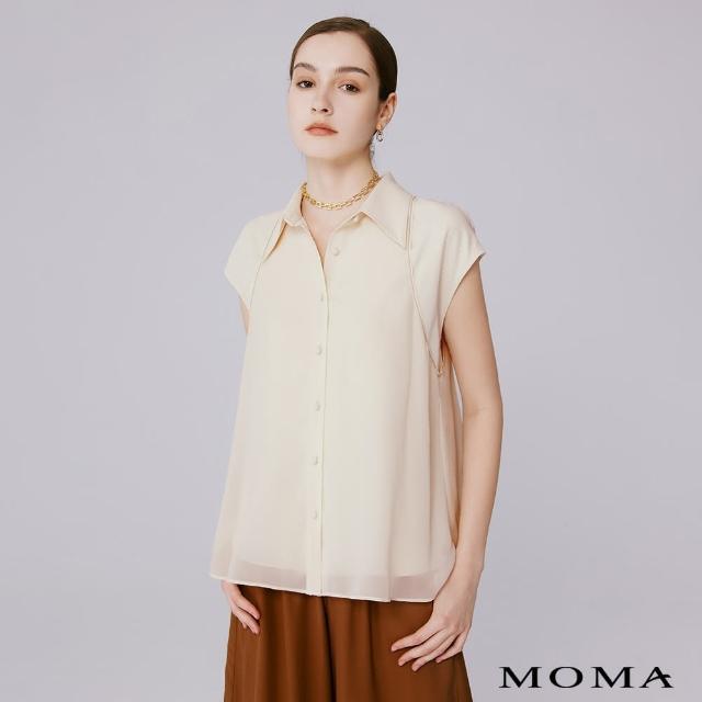 【MOMA】時尚異材雙層包袖襯衫(杏色)
