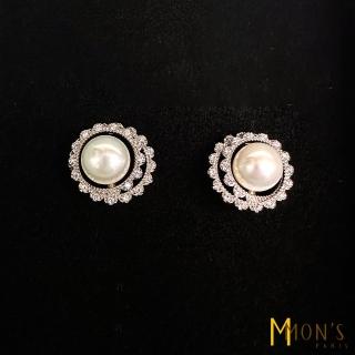 【MON’S】天然珍珠優雅大氣花邊耳環(直)