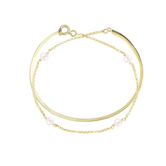 【Olivia Yao Jewellery】18K 天然圓珍珠鍊金色雙層手環(Mus☆e Edition)