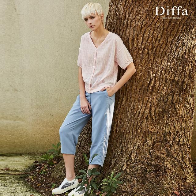 【Diffa】美型修身褲口車褶設計長褲-女