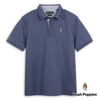 【Hush Puppies】男裝 POLO衫 素色品牌英文刺繡涼感POLO衫(灰藍 / 43101203)