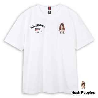 【Hush Puppies】男裝 T恤 素色經典刺繡狗品牌英文印花短袖T恤(白色 / 43111101)