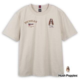 【Hush Puppies】男裝 T恤 素色經典刺繡狗品牌英文印花短袖T恤(淺卡其 / 43111101)