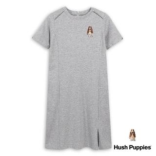【Hush Puppies】女裝 洋裝 素色品牌織帶刺繡狗洋裝(麻灰 / 43215108)