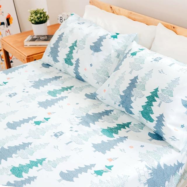 【Norns】嚕嚕米Moomin森林100%天絲雙人特大床包枕套組(吸濕排汗 寢具 含床包*1 枕套*2)