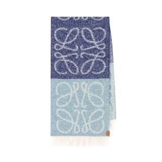 【LOEWE 羅威】Loewe ANAGRAM 淺藍色 羊毛 圍巾(F811257X795140)