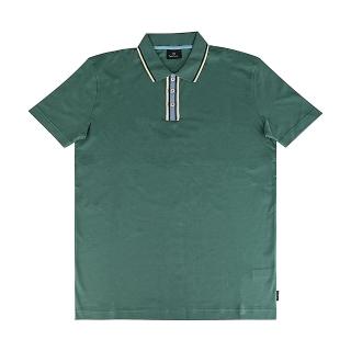 【Paul Smith】PAUL SMITH標籤LOGO條紋設計領口純棉短袖POLO衫(男款/綠)