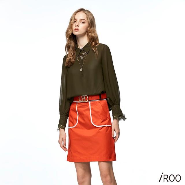 【iROO】撞色鑲飾邊短裙