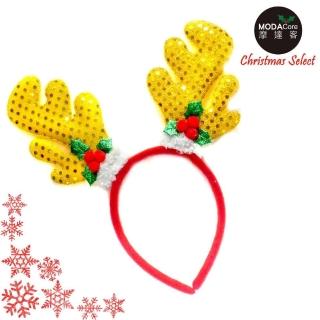 【交換禮物】摩達客-亮片鹿角聖誕葉髮箍(黃色)