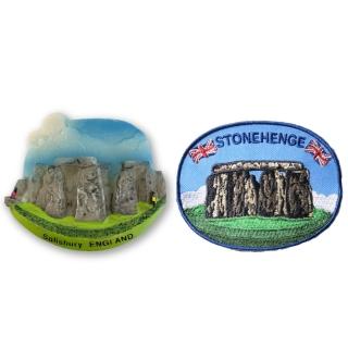 【A-ONE 匯旺】英國巨石陣特色地標磁鐵+英國 巨石陣刺繡布標2件組紀念磁鐵(C121+166)