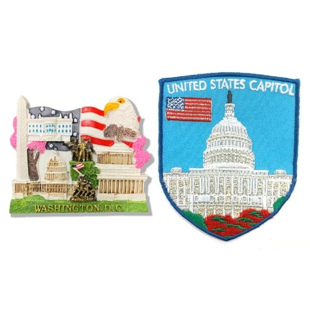 【A-ONE 匯旺】美國華盛頓DC辦公磁鐵+美國 國會大廈Patch刺繡士氣章2件組伴手禮物 出國紀念磁鐵(C132+246)