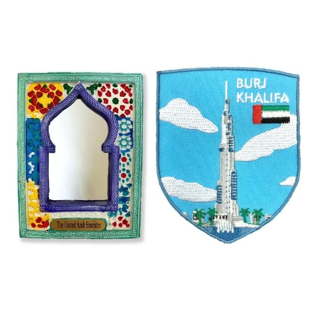 【A-ONE 匯旺】阿聯酋鏡子冰箱磁貼+UAE 杜拜 哈利法塔貼章2件組特色地標 3D立體 冰箱貼 中東風格(C177+255)