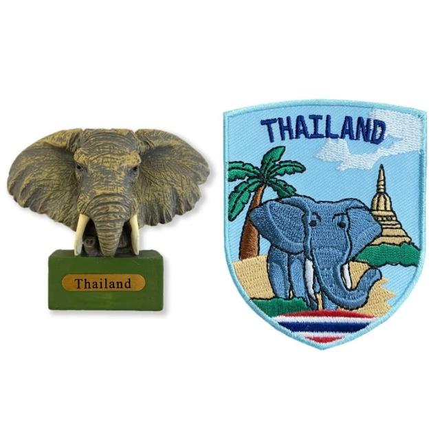 【A-ONE 匯旺】泰國擬真大象造型磁鐵+泰國 大象 刺繡徽章2件組造型立體磁鐵 大門磁鐵(C178+188)