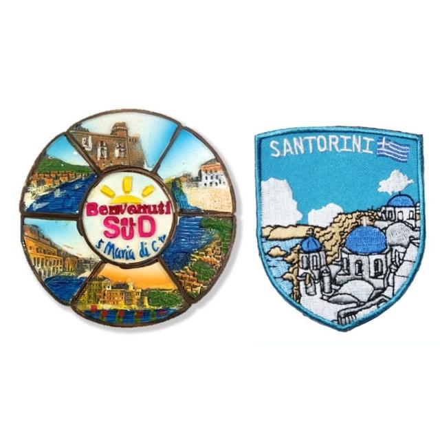 【A-ONE 匯旺】歡迎來到南方 Benvenuti al sud冰箱磁貼+希臘 聖多里尼外套刺繡2件組吸鐵紀念(C210+180)