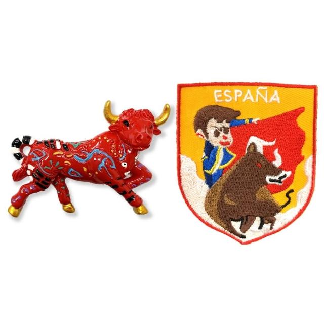 【A-ONE 匯旺】西班牙紅色鬥牛可愛磁鐵+西班牙 鬥牛士 ESPANA袖標2件組旅遊磁鐵 外國地標磁鐵(C195+310)