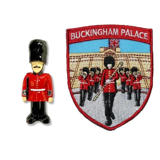 【A-ONE 匯旺】英國紅衛兵彩色磁鐵+英國 白金漢宮 紅衛兵徽章2件組外國地標磁鐵(F751+174)