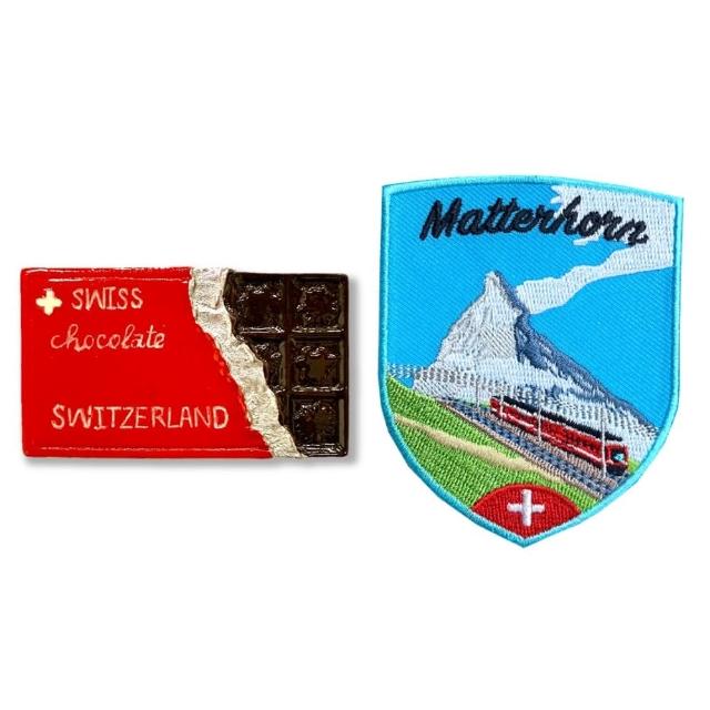 【A-ONE 匯旺】瑞士巧克力磁鐵磁力貼☆+瑞士 馬特洪峰小火車 布標2件組特色地標(C25+193)