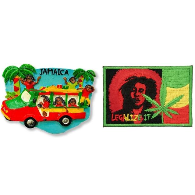 【A-ONE 匯旺】牙買加觀光車可愛磁鐵+巴布·馬利 雷鬼歌手外套電繡2件組世界旅行磁鐵  紀念品(C228+138)