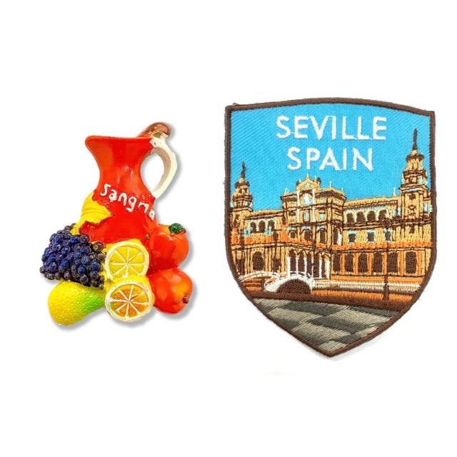 【A-ONE 匯旺】西班牙果酒生活家居磁鐵+西班牙 塞維利亞刺繡布標2件組彩色磁鐵(C20+300)
