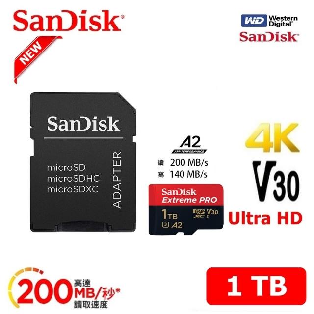 【SanDisk 晟碟】[極速升級 全新版] 1TB ExtremePRO A2 記憶卡 附SD轉卡(高速讀取200MB/s 原廠永久保固)