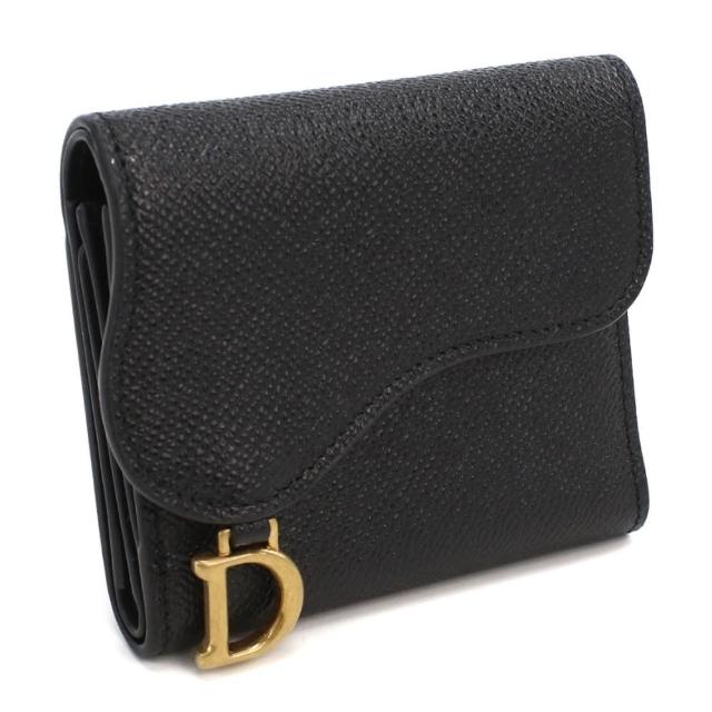 【Dior 迪奧】DIOR SADDLE LOTUS 錢包 黑色 顆粒 小牛皮(S5652CBAAM900)