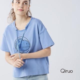 【Qiruo 奇若名品】春夏專櫃粉藍上衣2098A 恐龍圖案(M-2XL)