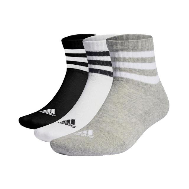 【adidas 愛迪達】中筒襪 運動 休閒 緩衝 足弓支撐 3雙入 黑灰白 - IC1318