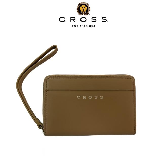 【CROSS】台灣總經銷 限量2折 頂級皮革手鍊零錢包中夾 全新專櫃展示品(奶茶色 贈禮盒提袋)