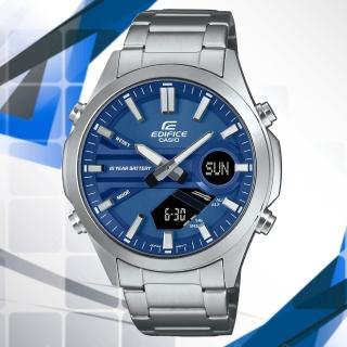 【CASIO 卡西歐】EDIFICE 長效電力 數位指針運動設計雙顯錶-藍(EFV-C120D-2A 防水100米)