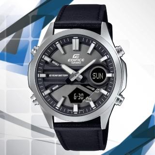 【CASIO 卡西歐】EDIFICE 長效電力 數位指針運動設計雙顯錶-真皮錶帶(EFV-C120L-8A 防水100米)