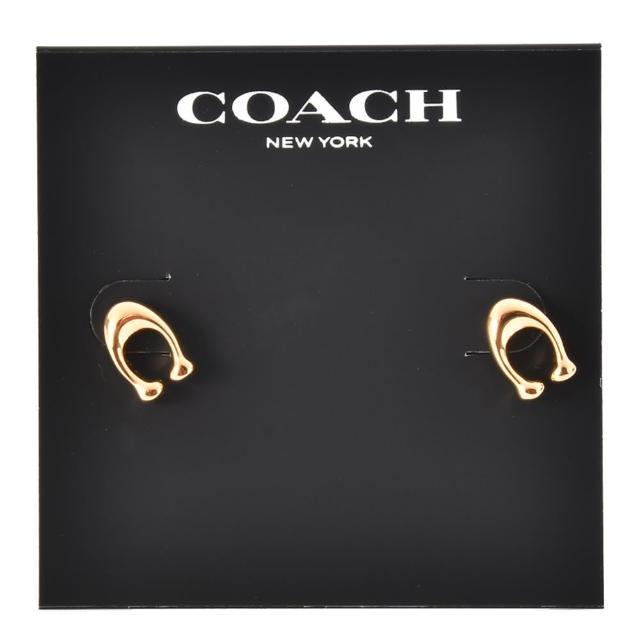 【COACH】簡約C字LOGO造型穿式耳環(-金色)