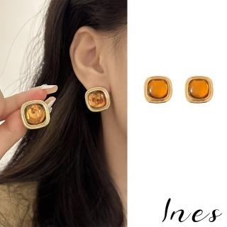 【INES】無耳洞耳環 耳夾 夾式耳環 寶石耳釘/韓國設計法式復古大寶石造型夾式耳釘(2色任選)