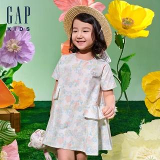 【GAP】女幼童裝 Logo純棉圓領短袖洋裝-多彩印花(890521)